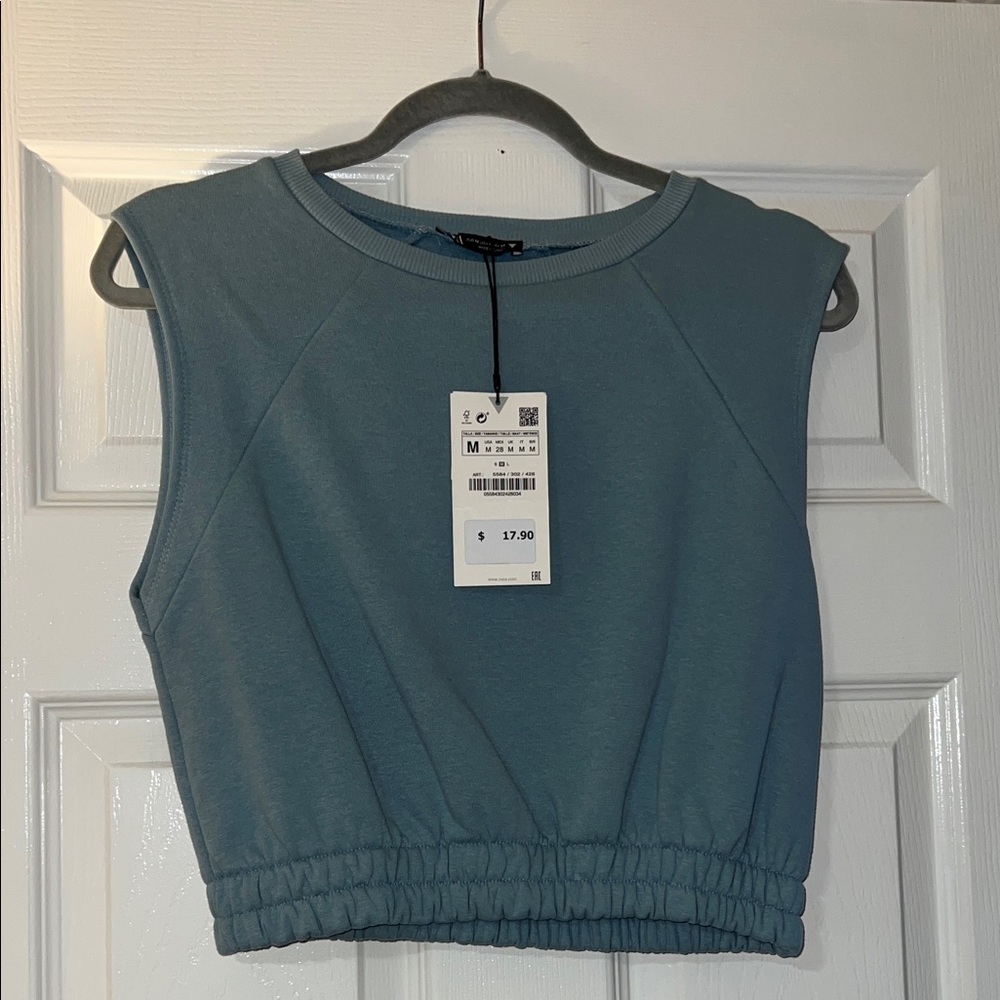 Zara Teal Sleeveless Crop Top